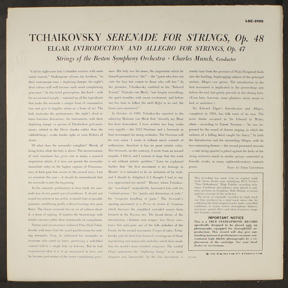 tchaikovsky: serenade for strings by CHARLES MUNCH