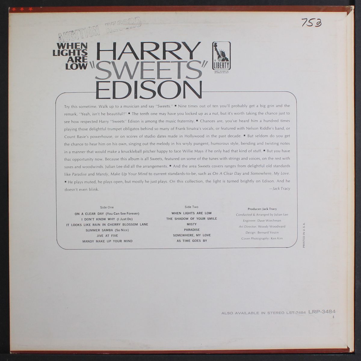when lights are low by HARRY 'SWEETS' EDISON