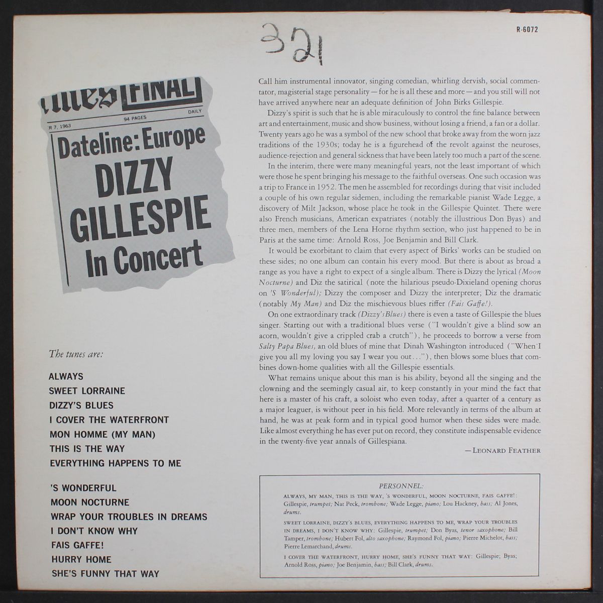 dateline: europe, in concert by DIZZY GILLESPIE