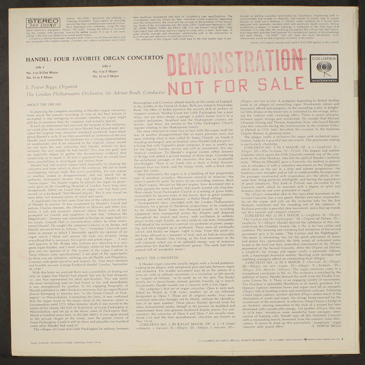 organ concertos nos. 2, 5, 13, 16 by E. POWER BIGGS