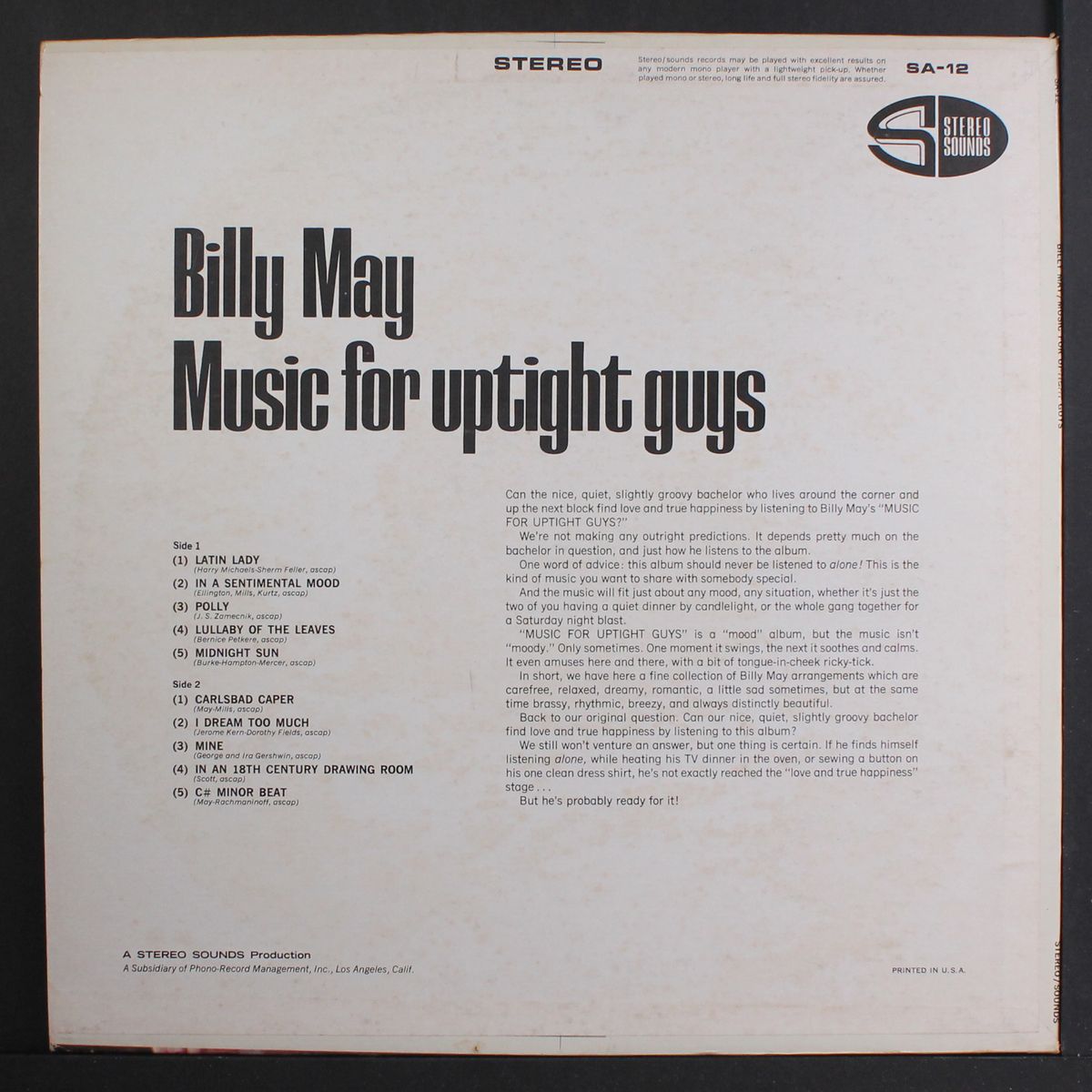 music for uptight guys by BILLY MAY