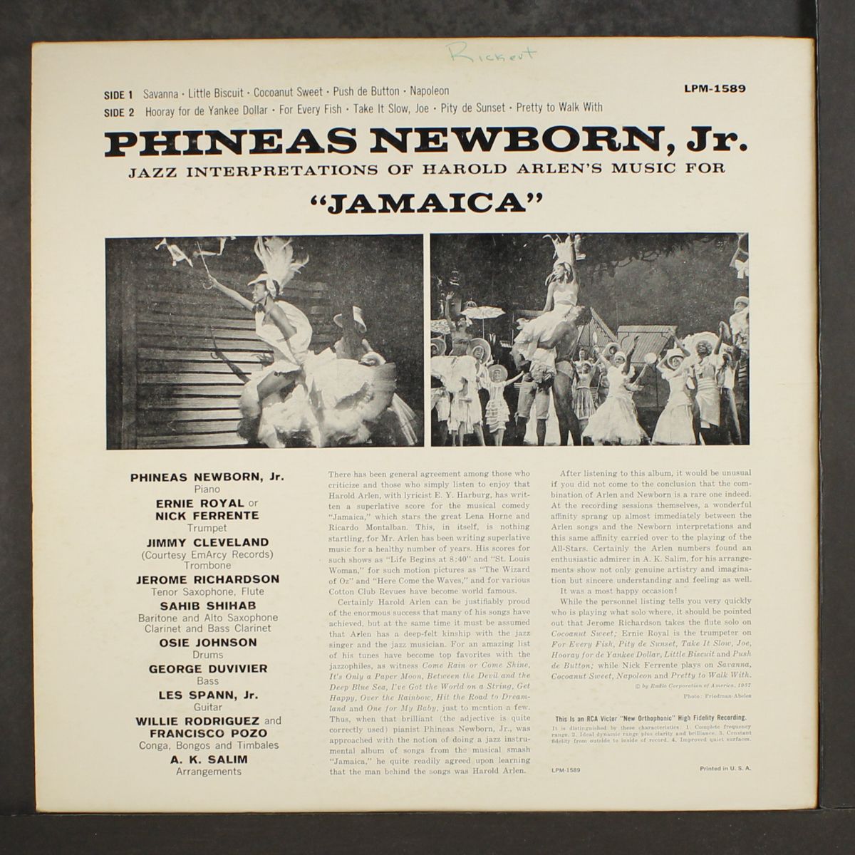 plays harold arlen's music from jamaica by PHINEAS NEWBORN, JR.