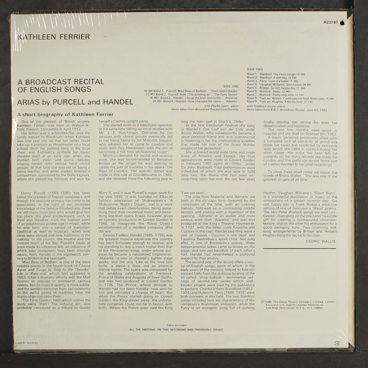 english songs and arias by purcell and handell by KATHLEEN FERRIER