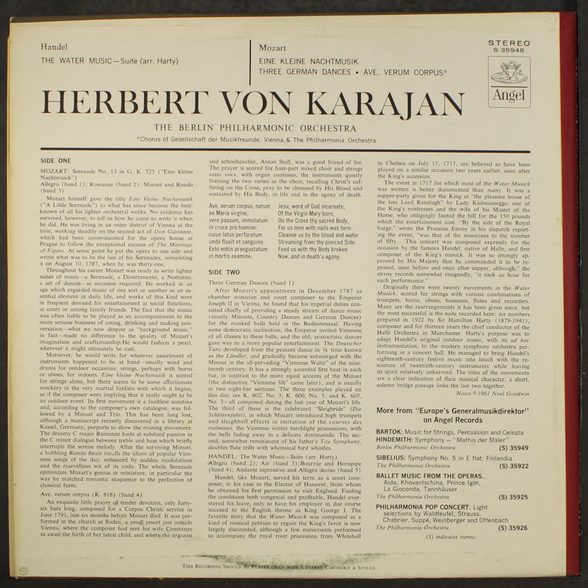 handel: water musc suite / mozart: eine kleine nachtmusik, etc. by HERBERT VON KARAJAN