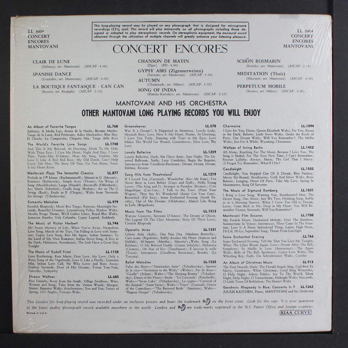 concert encores by MANTOVANI