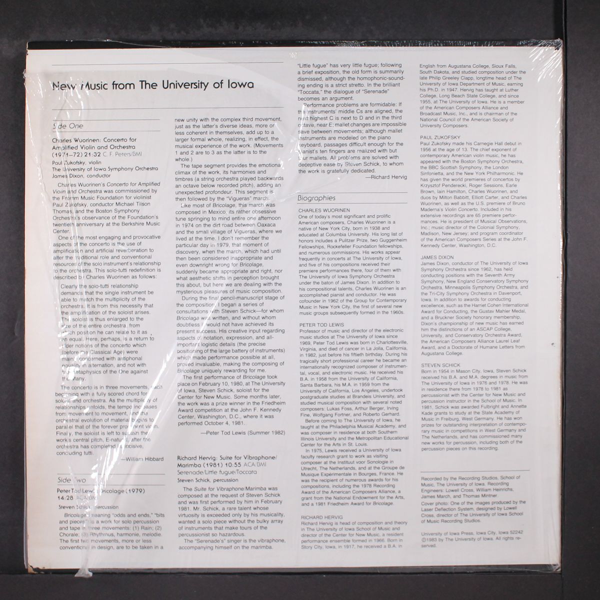 new music from the university of iowa by JAMES DIXON & PAUL ZUKOFSKY
