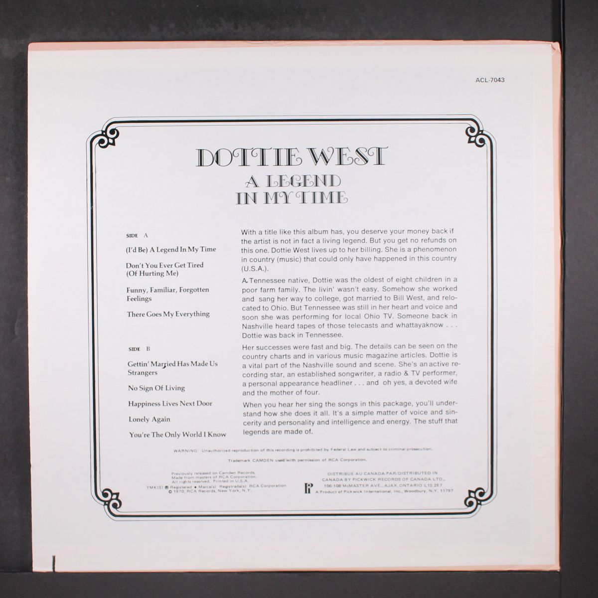 a legend in my time by DOTTIE WEST