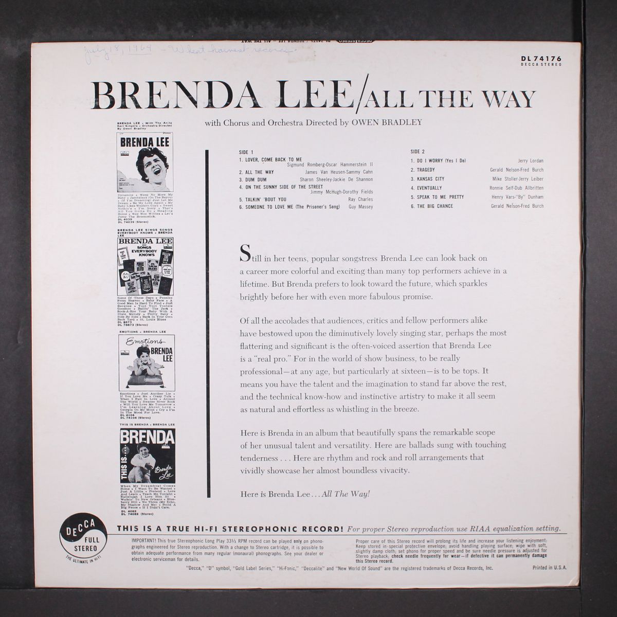 all the way by BRENDA LEE