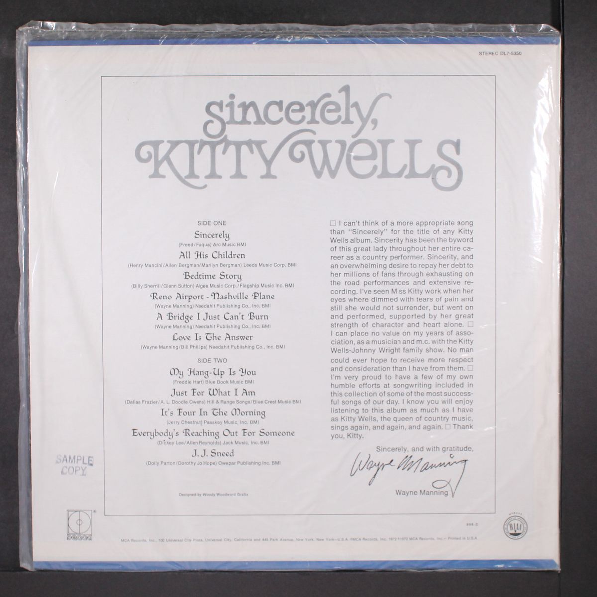 sincerely by KITTY WELLS