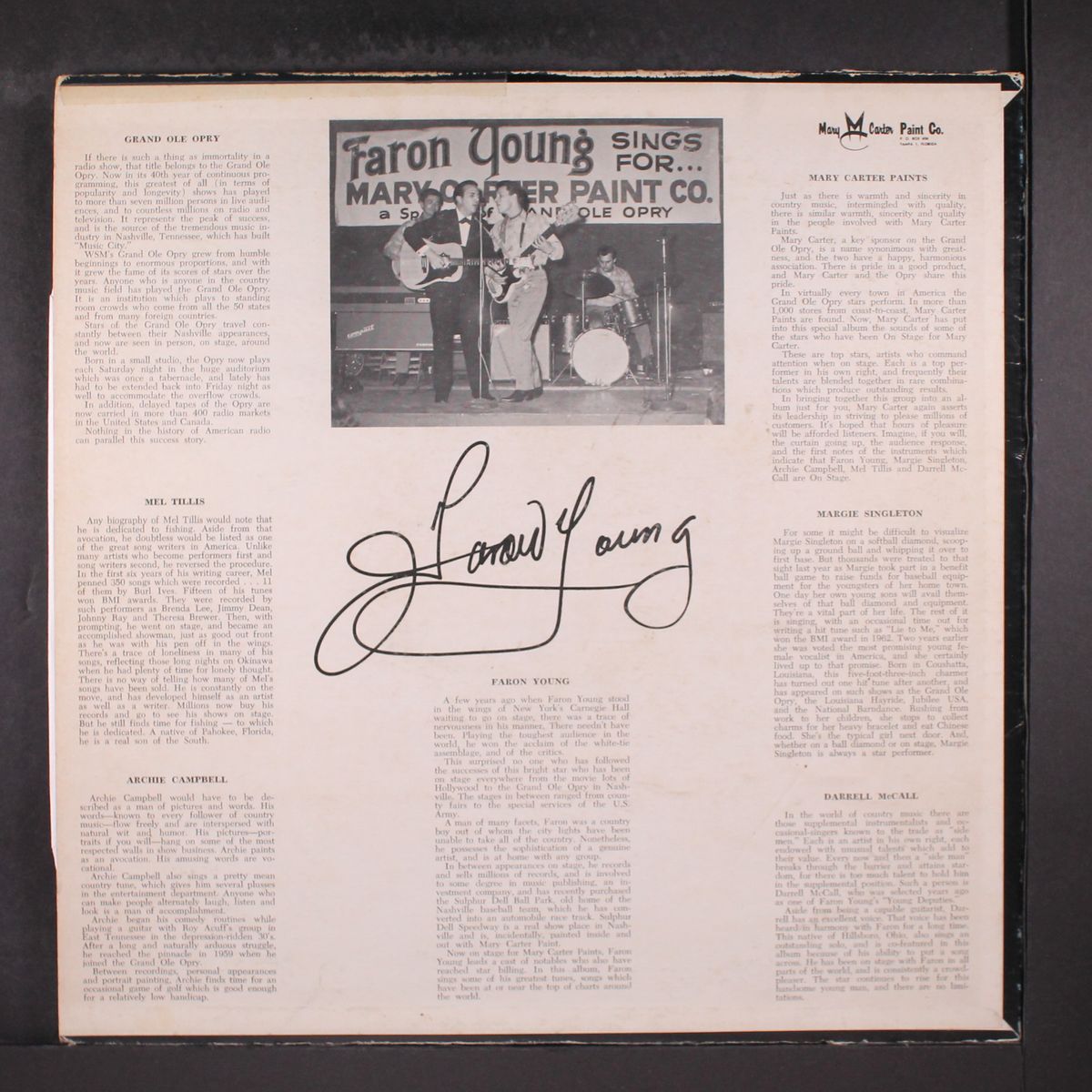 sings on stage by FARON YOUNG