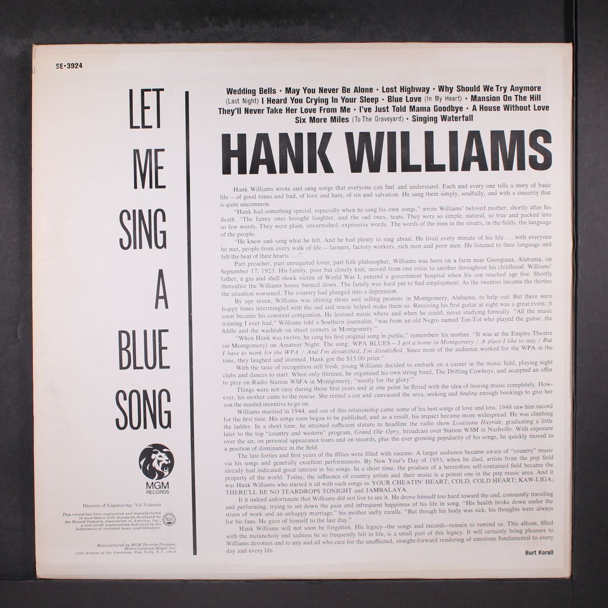 let me sing a blue song by HANK WILLIAMS