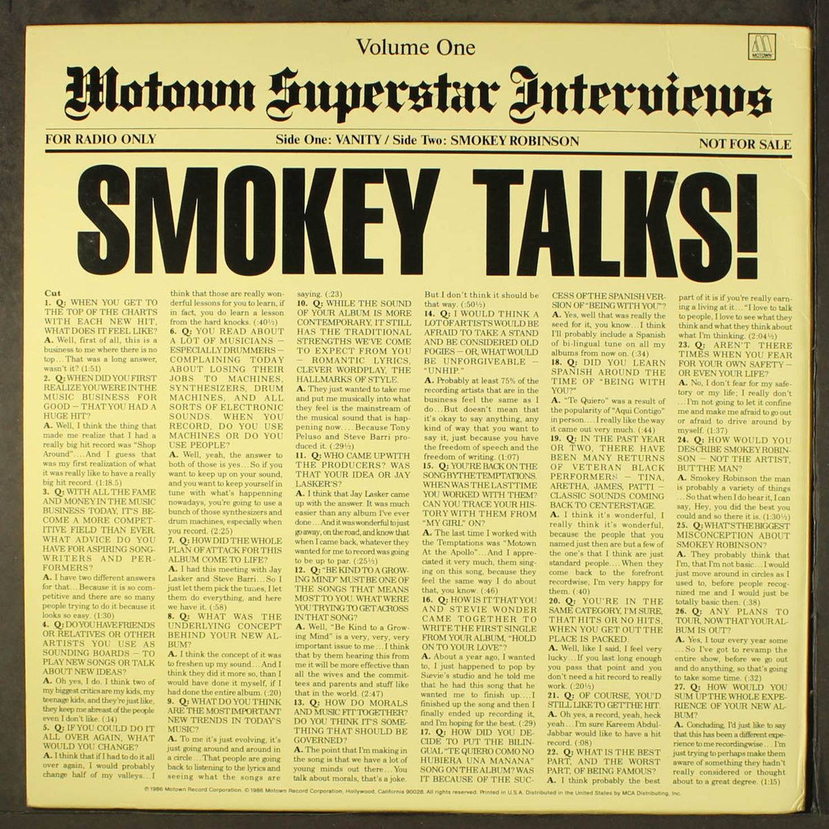 smokey talks / vanity reveals by SMOKEY ROBINSON / VANITY