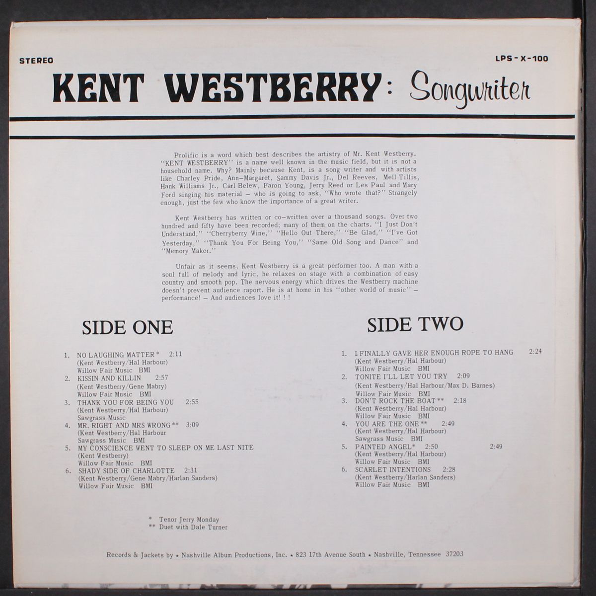 songwriter by KENT WESTBERRY