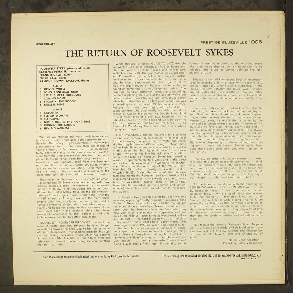 the return of roosevelt sykes by ROOSEVELT SYKES