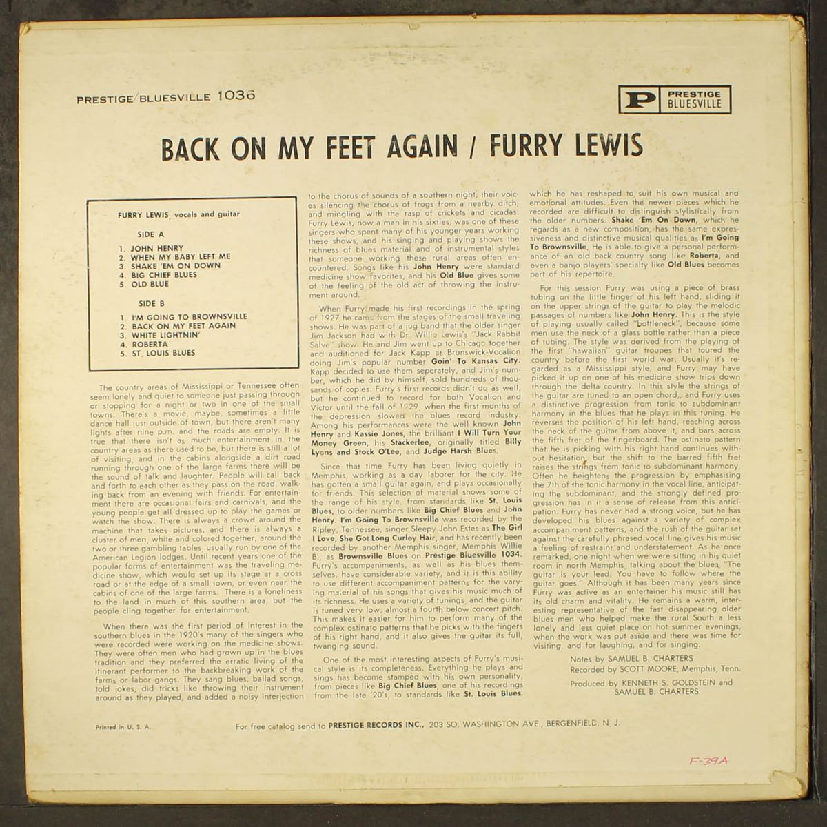 back on my feet again by FURRY LEWIS