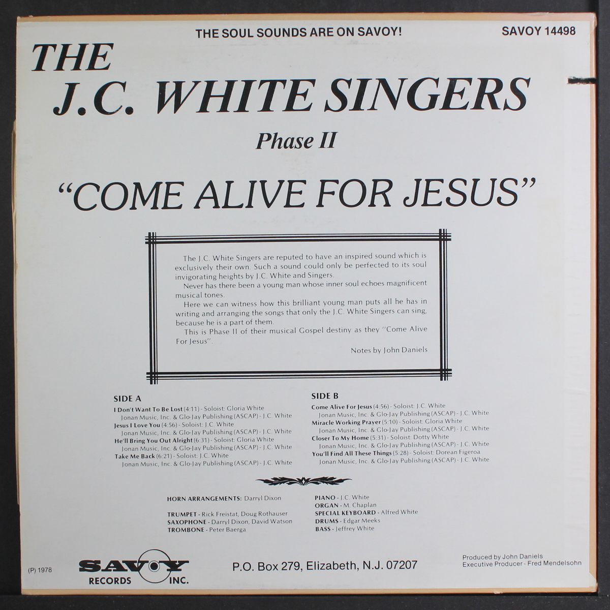 come alive for jesus by J.C. WHITE SINGERS