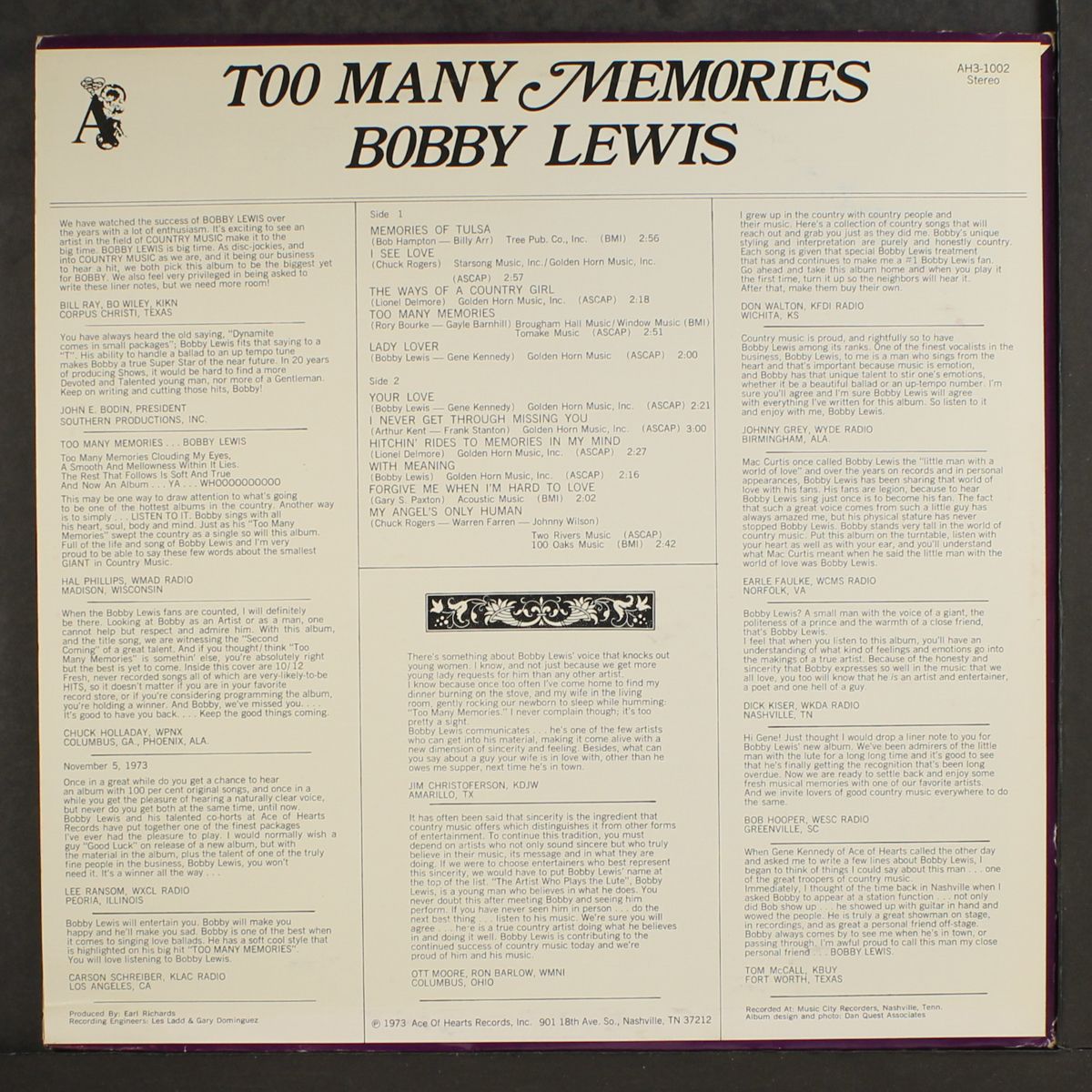 too many memories by BOBBY LEWIS