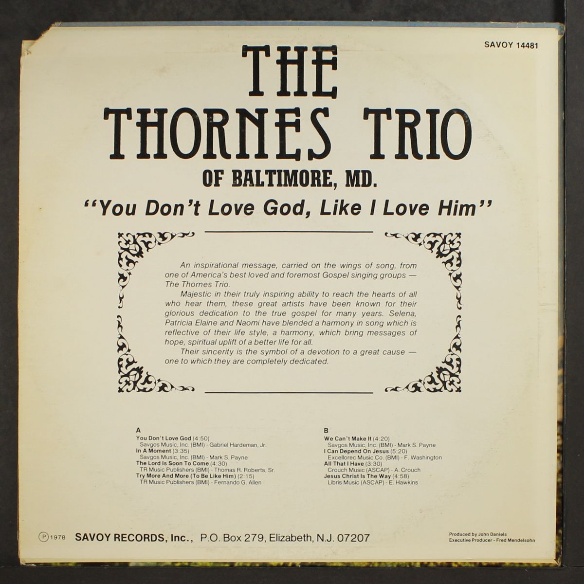 you don't love god like he loves you by THORNES TRIO