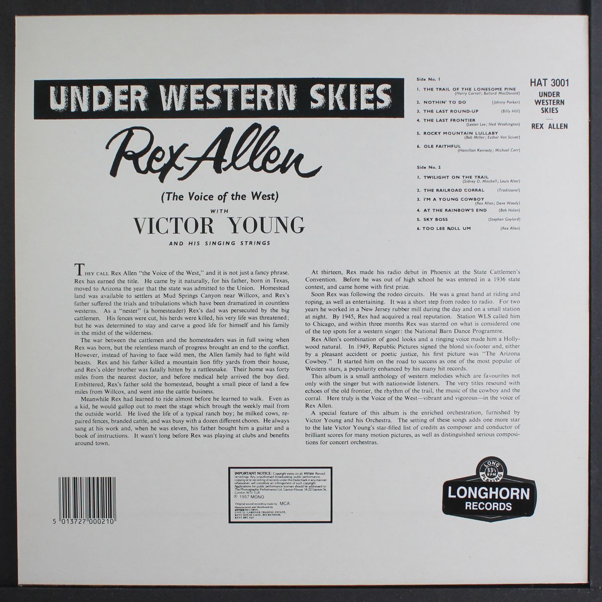 under western skies by REX ALLEN