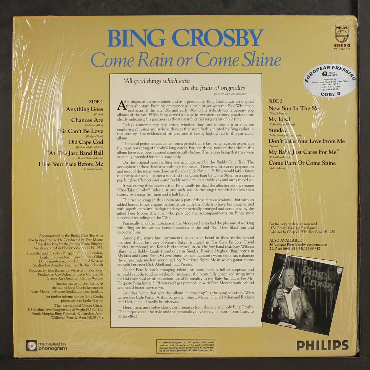 come rain or come shine by BING CROSBY