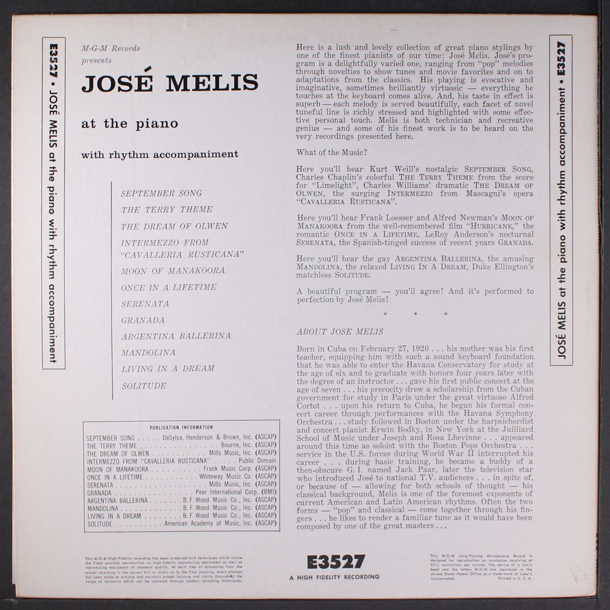 with rhythm accompaniment by JOSE MELIS