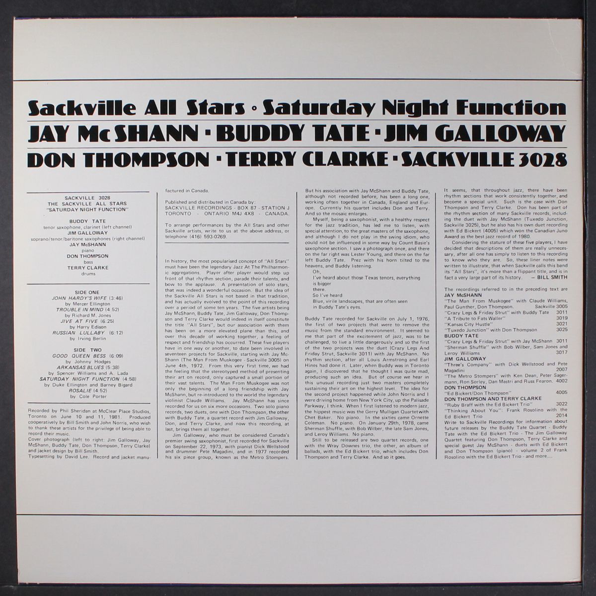 saturday night function by SACKVILLE ALL STARS