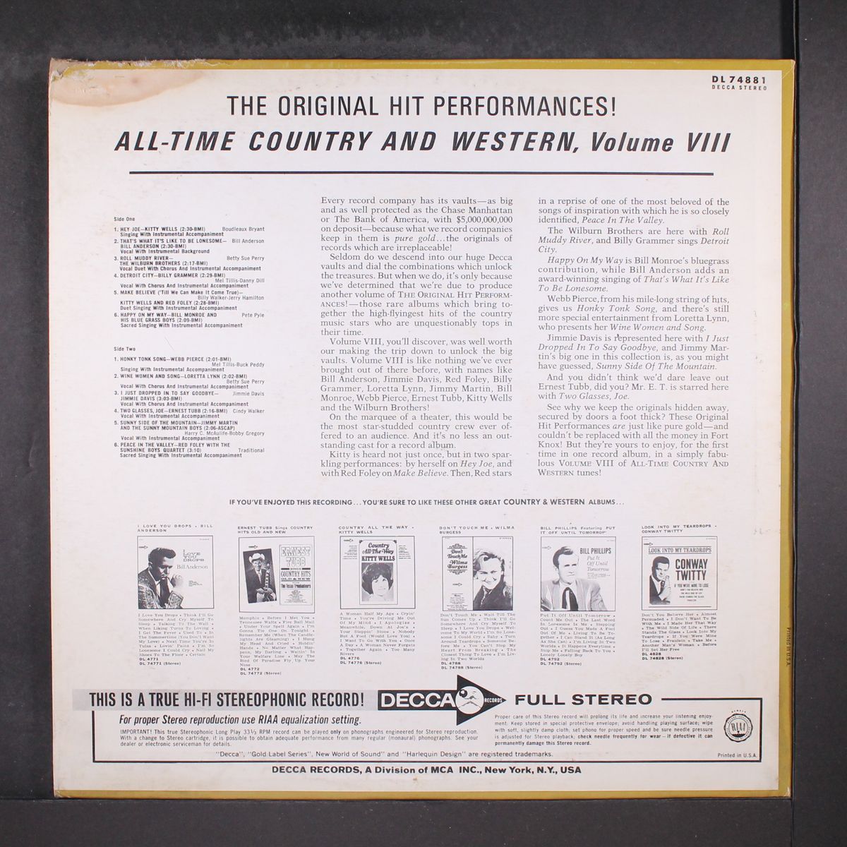hit performances all-time country & western vol. 8 by VARIOUS