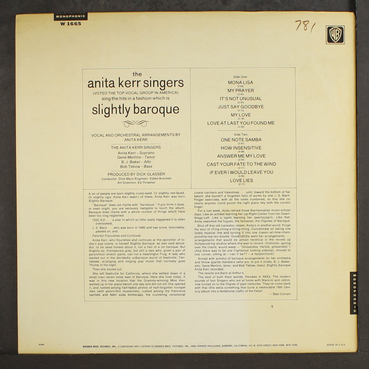 slightly baroque by ANITA KERR QUARTET