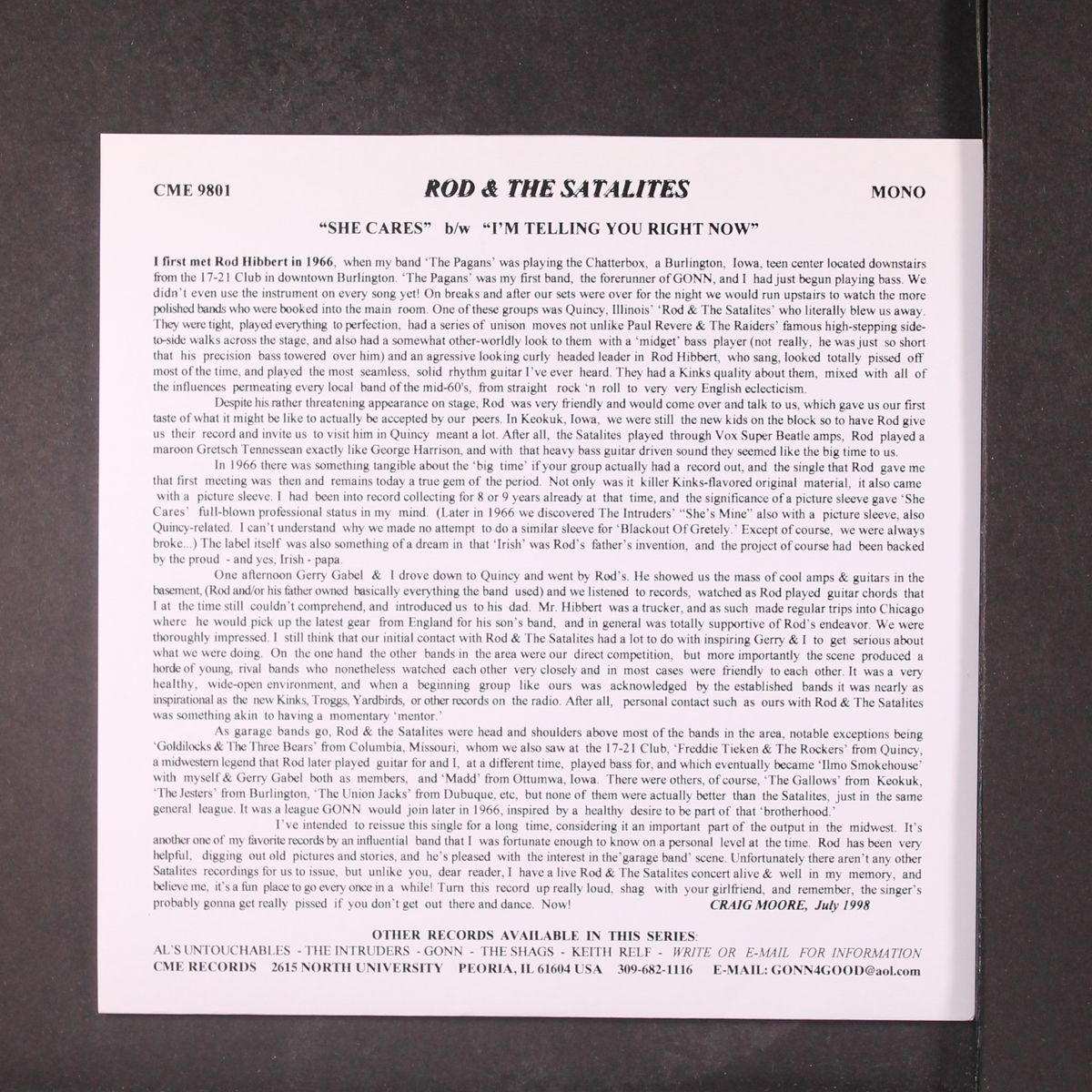 she cares / i'm telling you right now by ROD & SATALITES