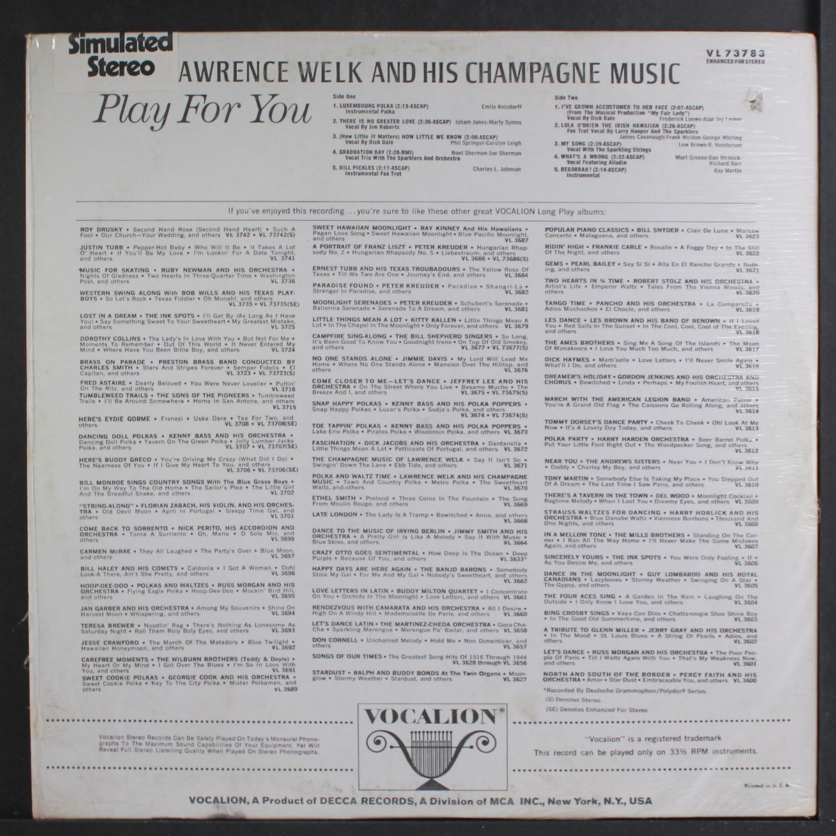 and his champagne music play for you by LAWRENCE WELK