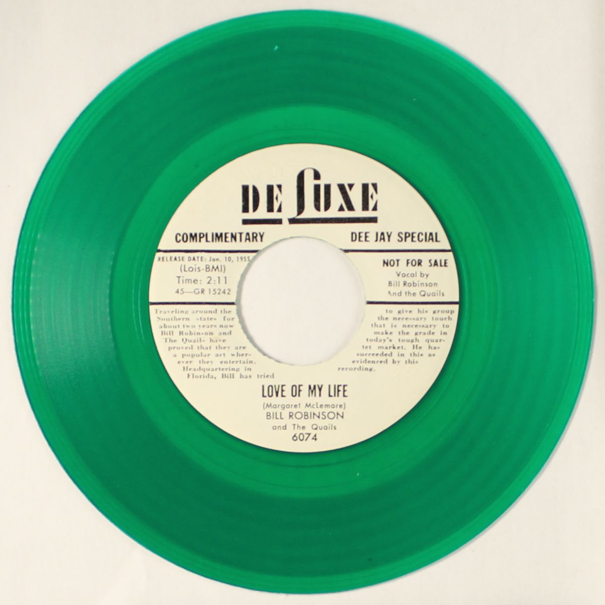 love of my live / oh sugar by BILL ROBINSON & QUAILS