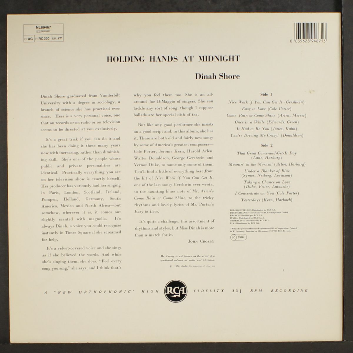 holding hands at midnight by DINAH SHORE