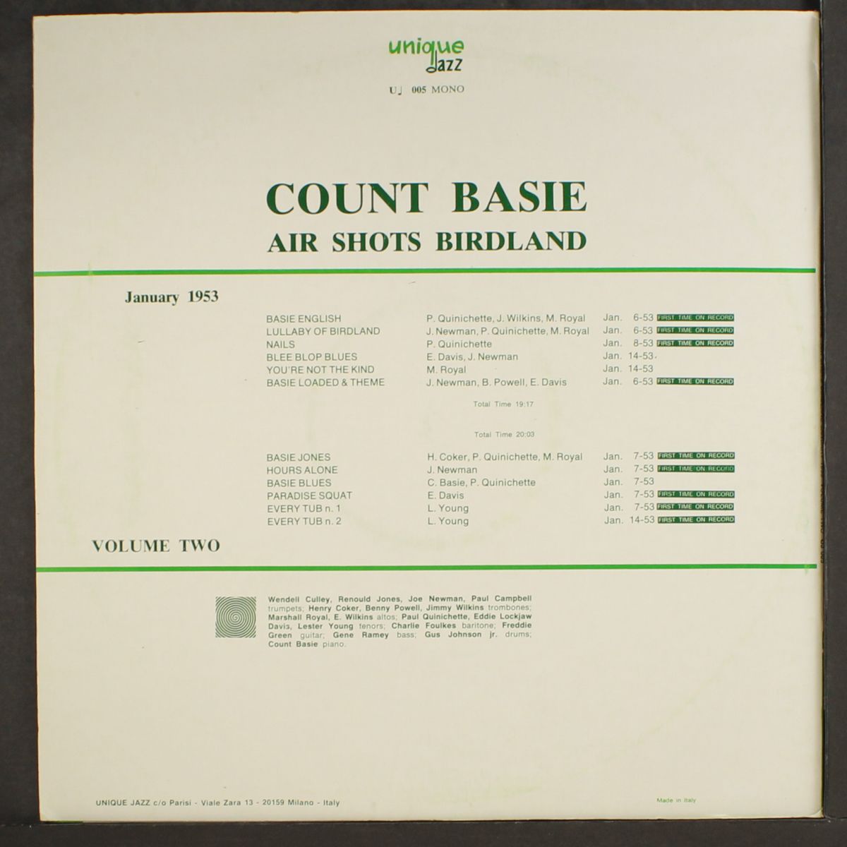 air shots birdland january 1953, vol. 2 by COUNT BASIE