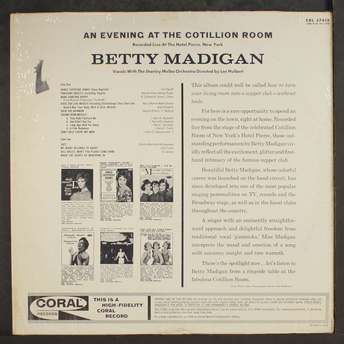 an evening at the cotillion room by BETTY MADIGAN