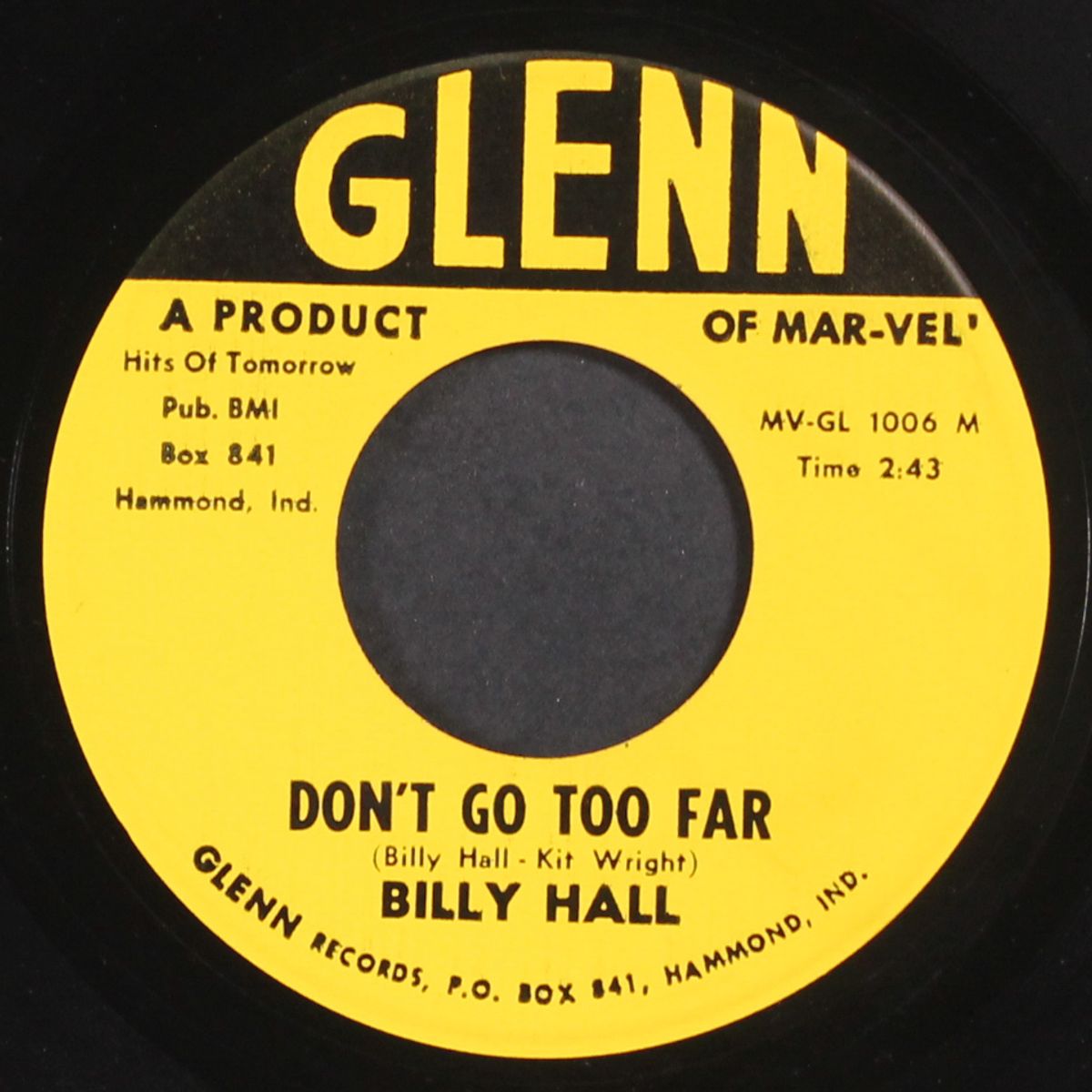 don't go too far / good bye angel by BILLY HALL