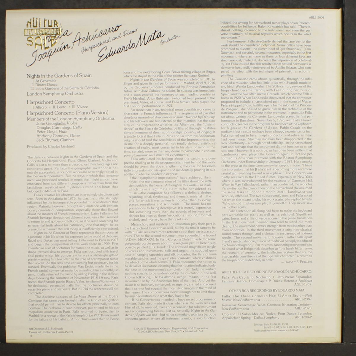 falla: nights in the garden of spain / harpsichord concerto by EDUARDO MATA