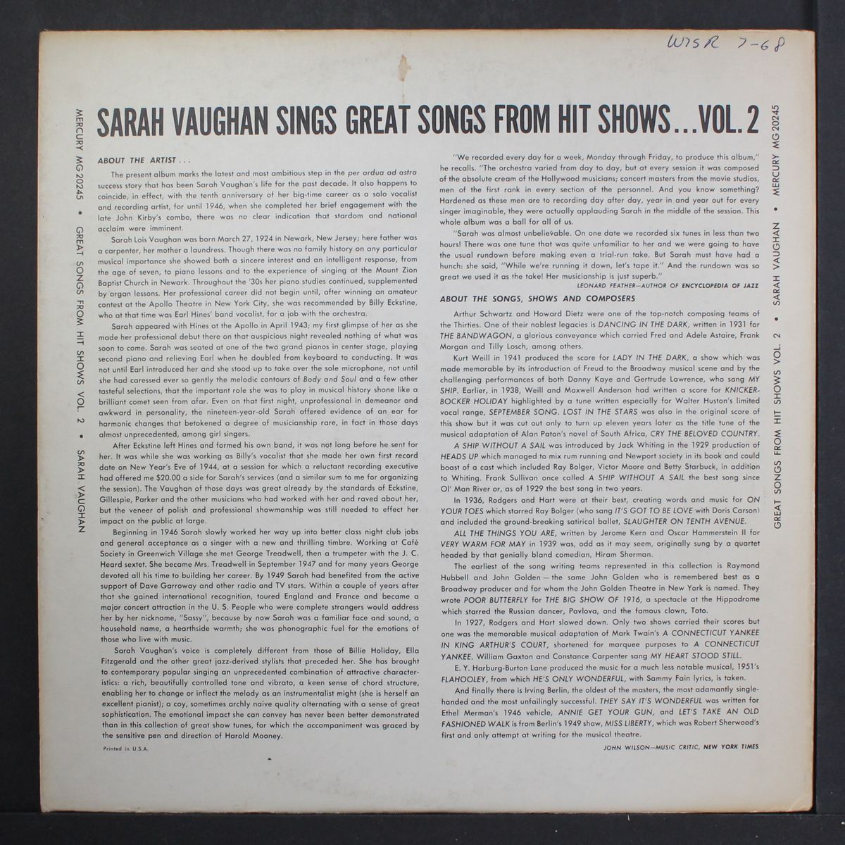 great songs from hit shows, vol. 2 by SARAH VAUGHAN