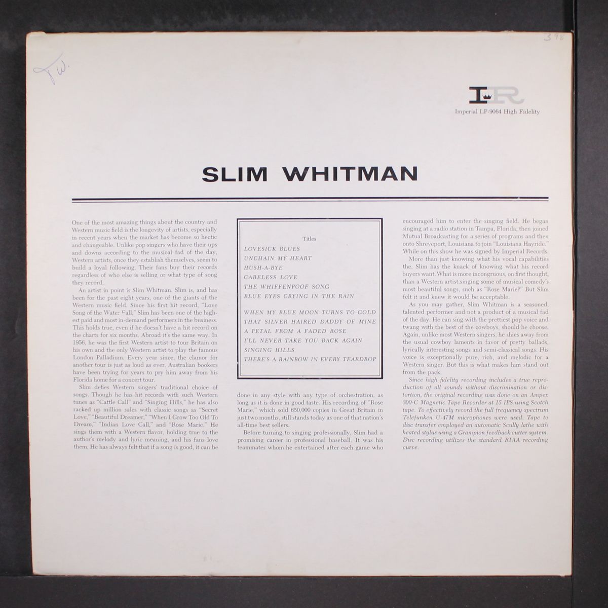 sings by SLIM WHITMAN