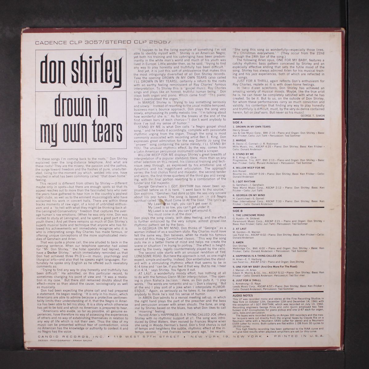 drown in my own tears by DON SHIRLEY