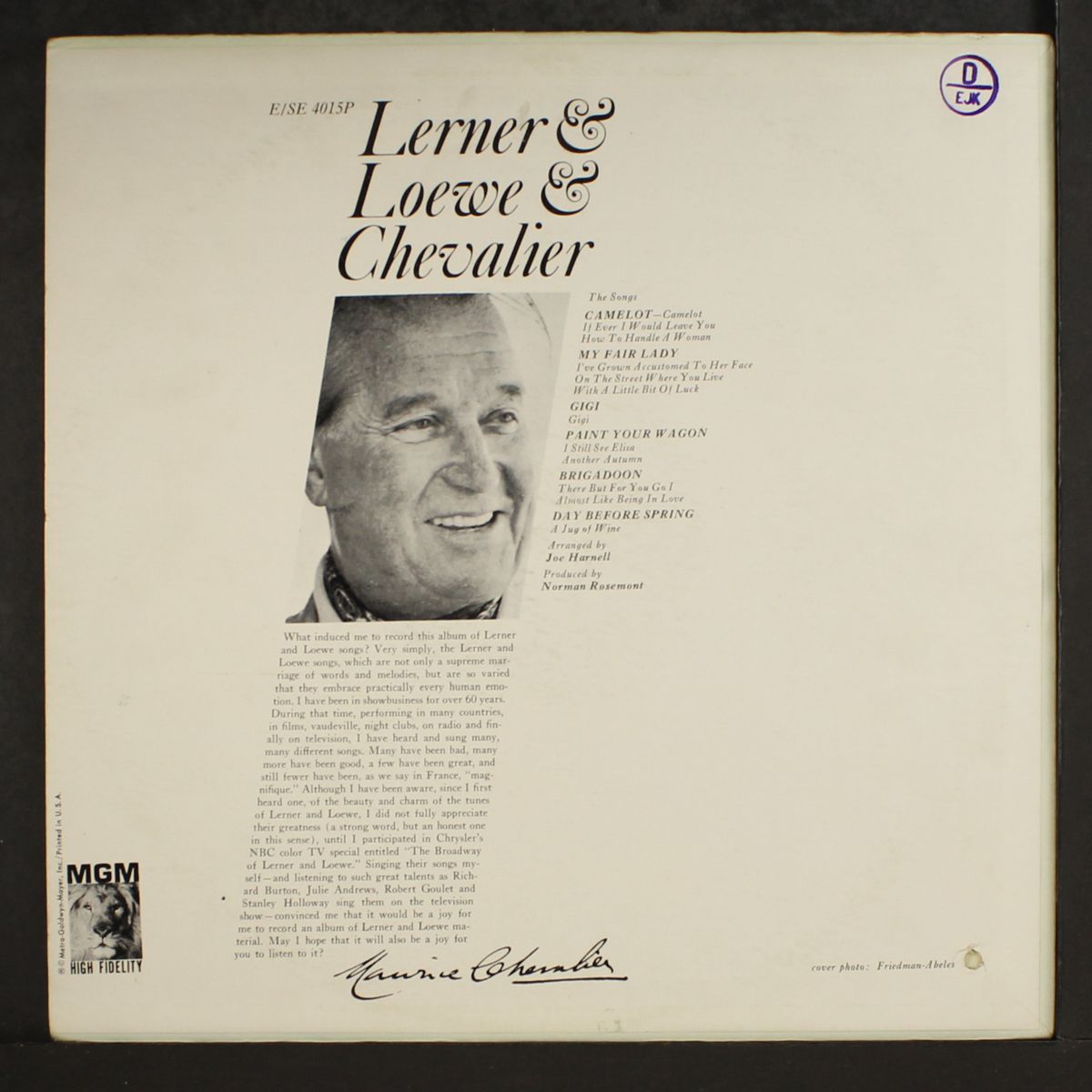lerner & loewe & chevalier by MAURICE CHEVALIER