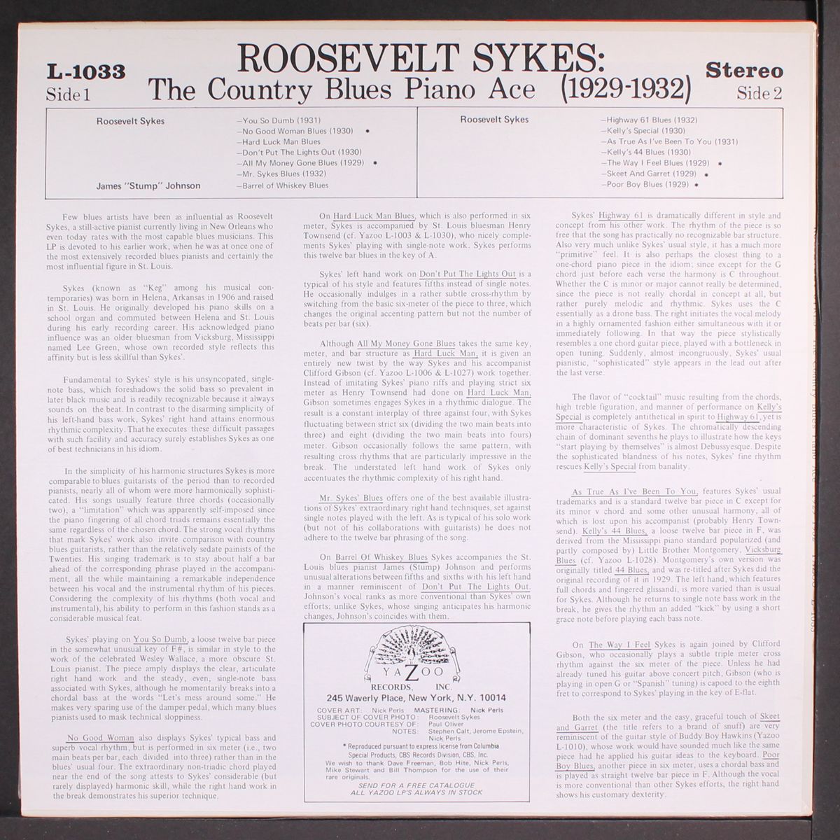 the country blues piano ace 1929-1932 by ROOSEVELT SYKES