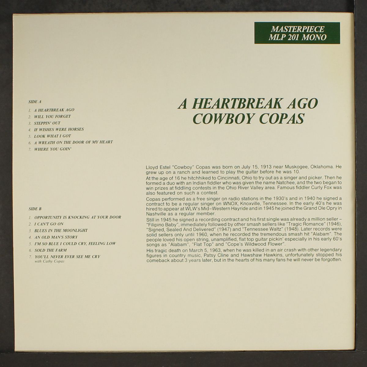 a heartbreak ago by COWBOY COPAS