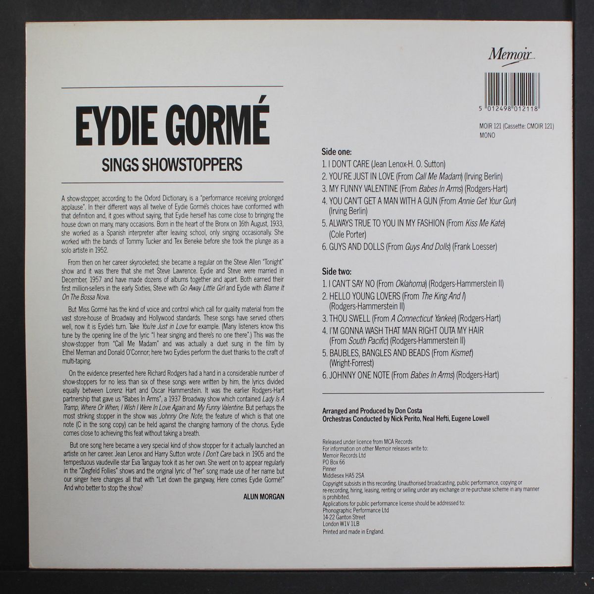 sings showstoppers by EYDIE GORME