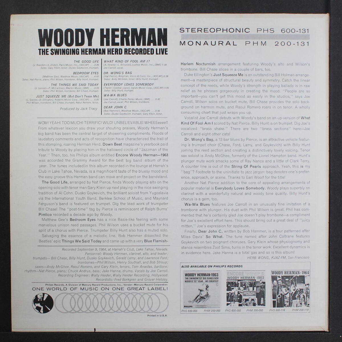 recorded live by WOODY HERMAN