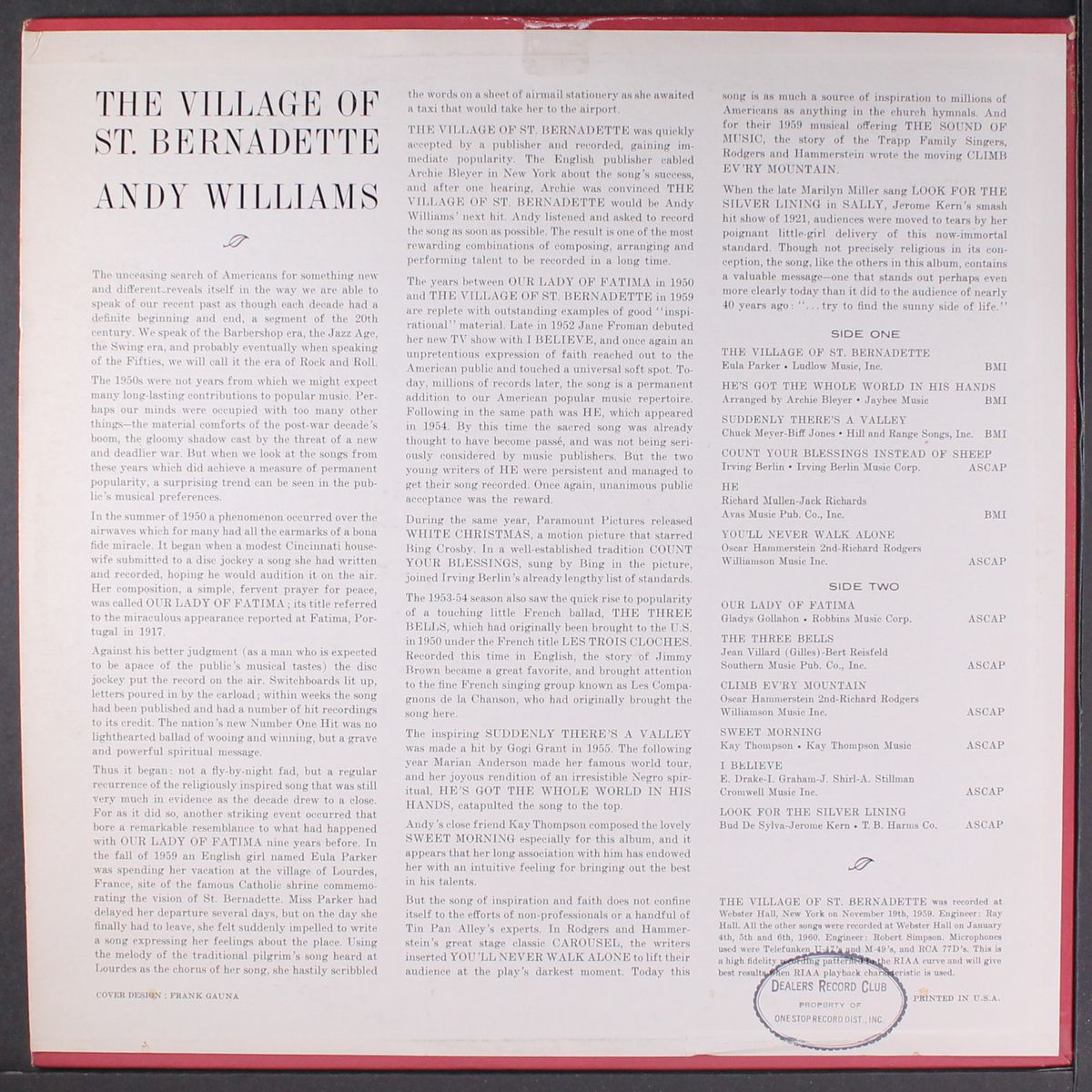 the village of st bernadette by ANDY WILLIAMS