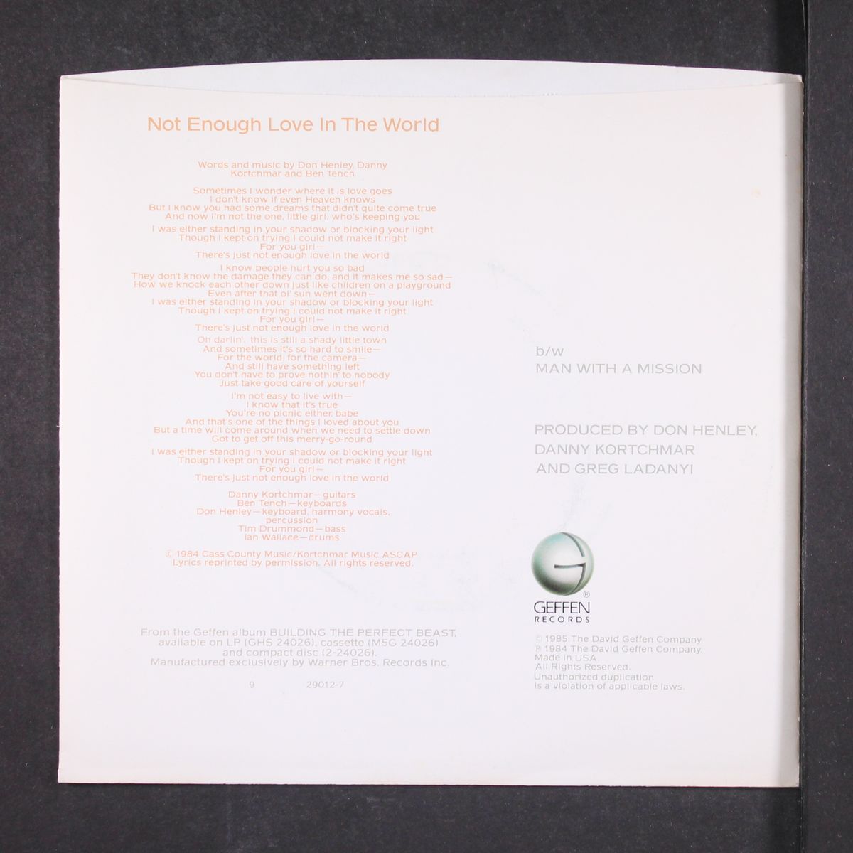 not enough love in the world / same by DON HENLEY