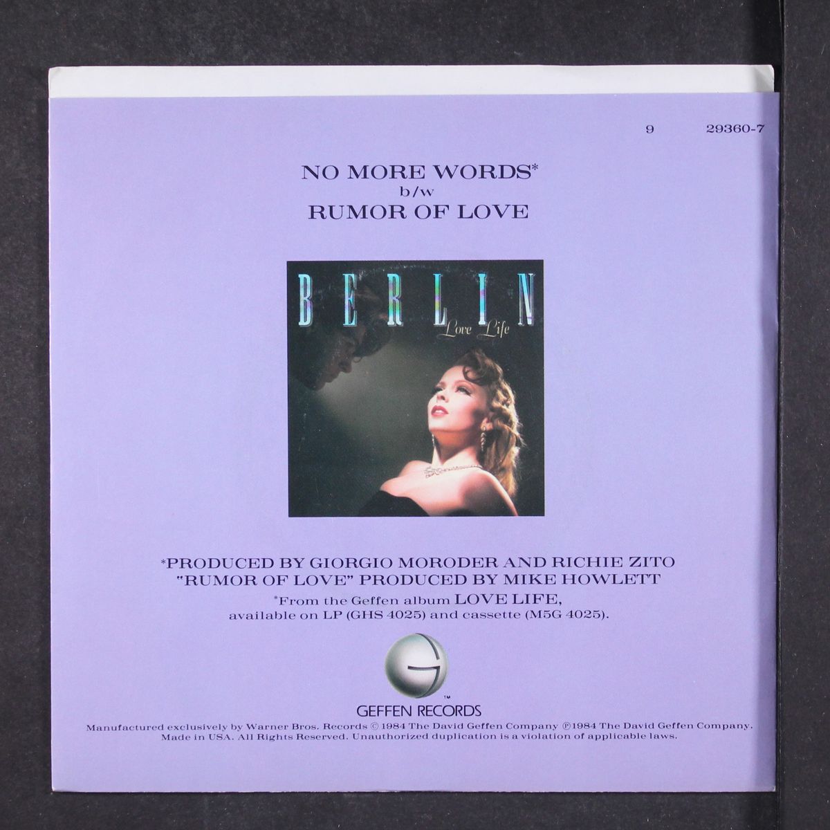 no more words / rumor of love by BERLIN