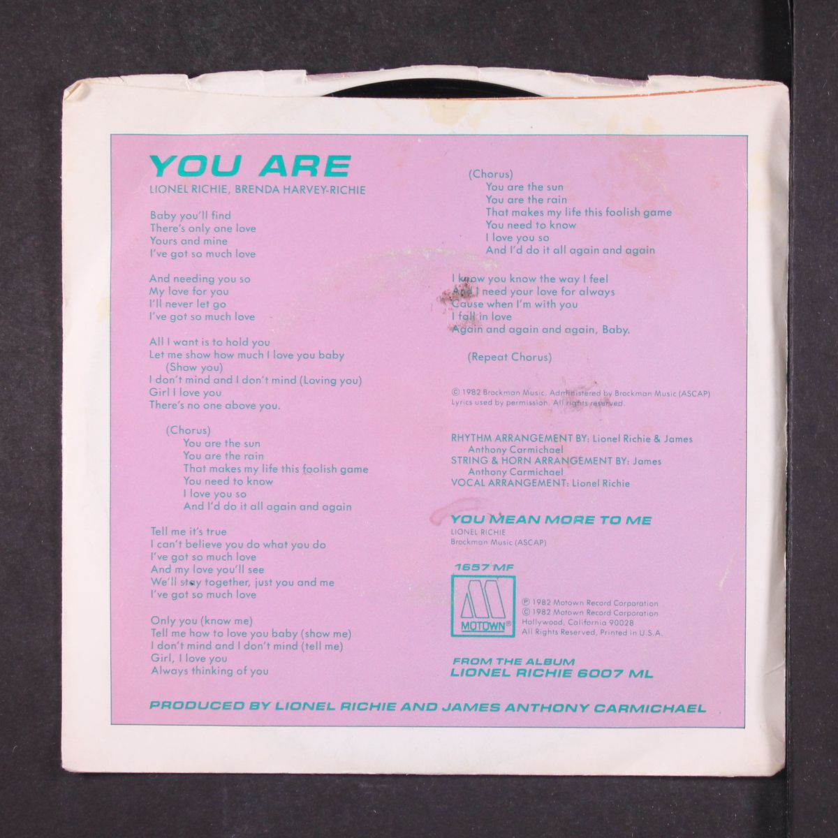 you are / you mean more to me by LIONEL RICHIE