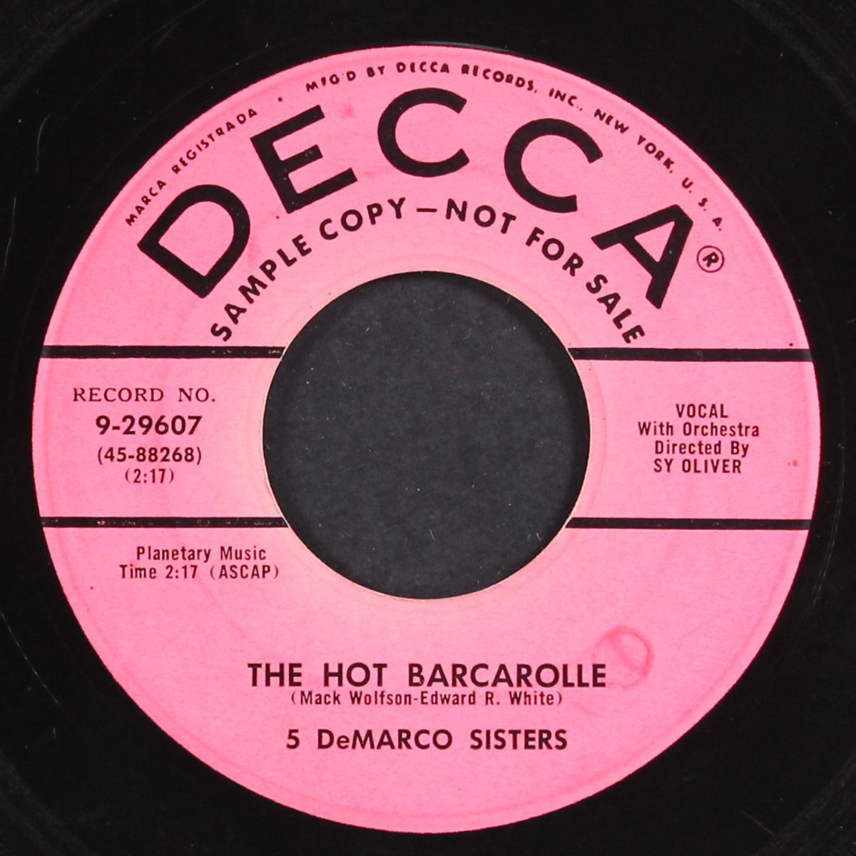 the hot barcarolle by 5 DE MARCO SISTERS