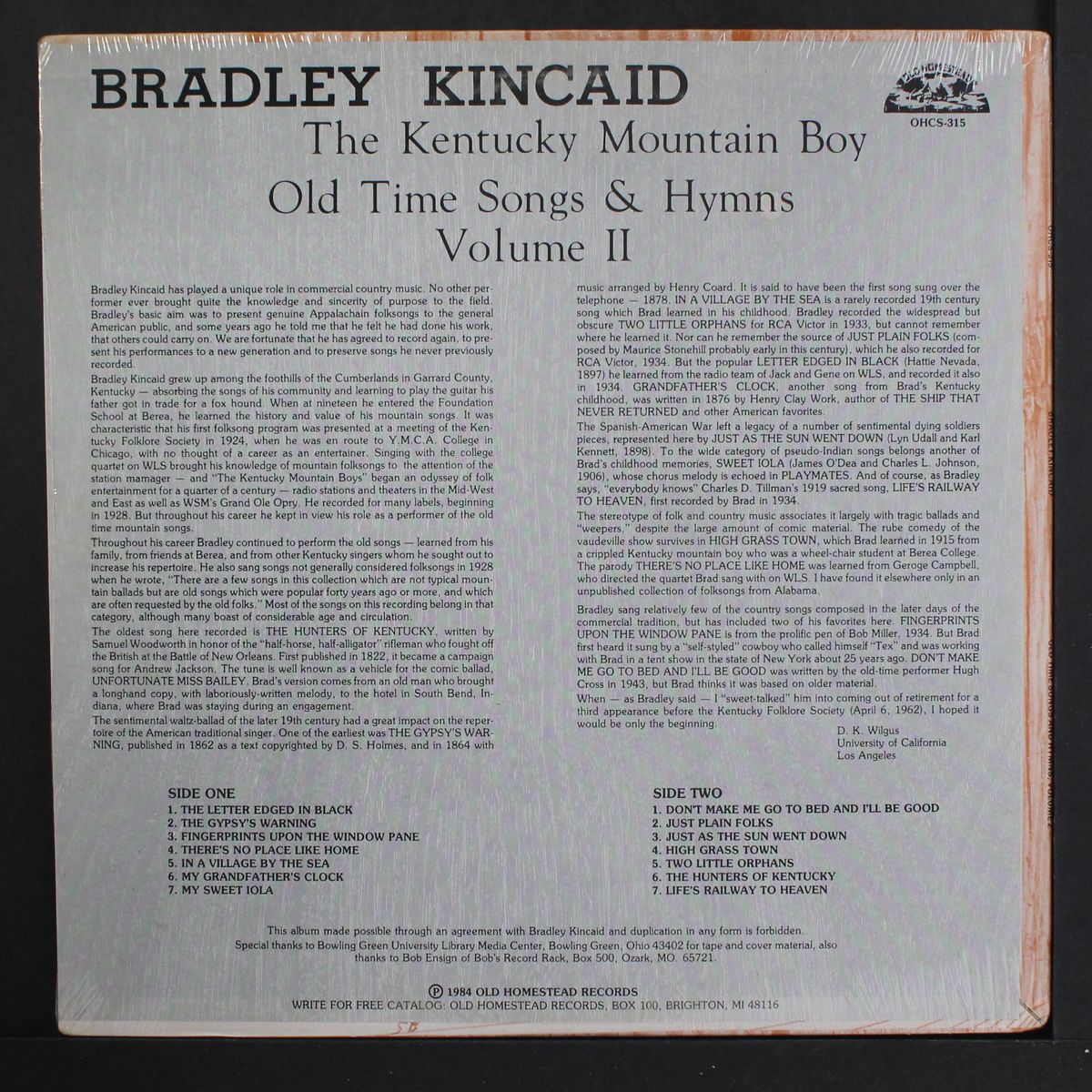 old time songs & hymns, vol. 2 by BRADLEY KINCAID